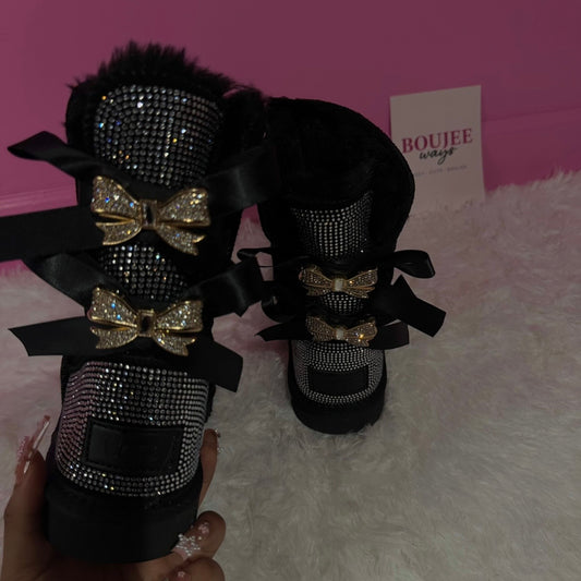 Black Bling Bow Boots