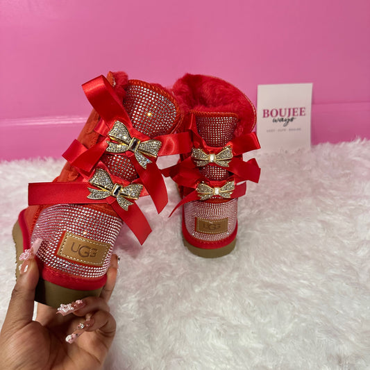 Red Bling Bow Boots