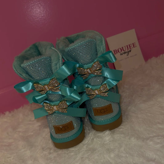 Teal Bling Bow Boots