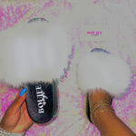 Unicorn White Fur Slides 🤍🦄