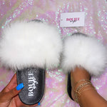 Unicorn White Fur Slides 🤍🦄